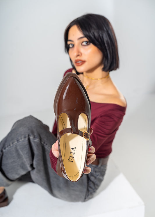 The Artisan T-Strap Flats -BROWN
