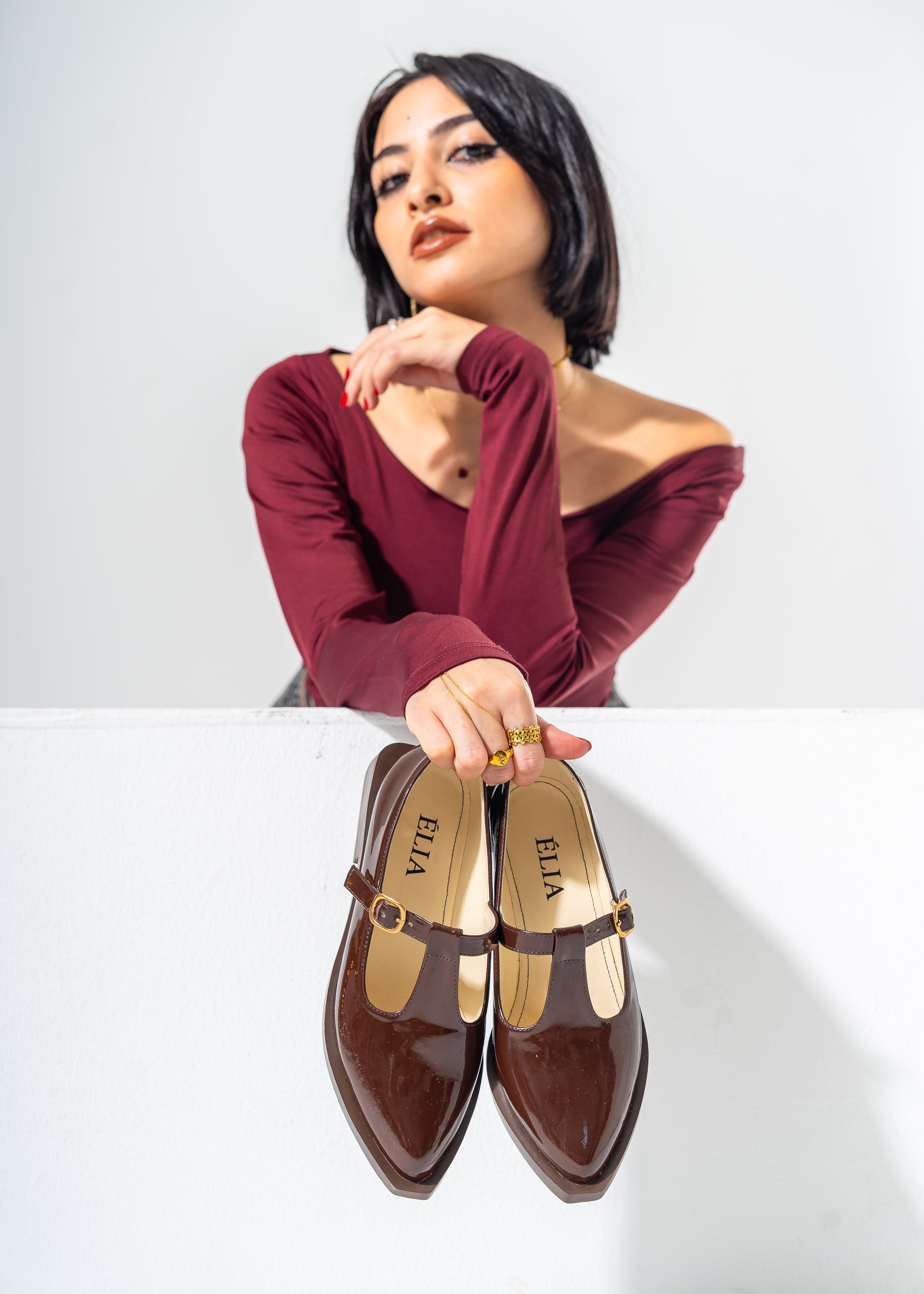 The Artisan T-Strap Flats -BROWN