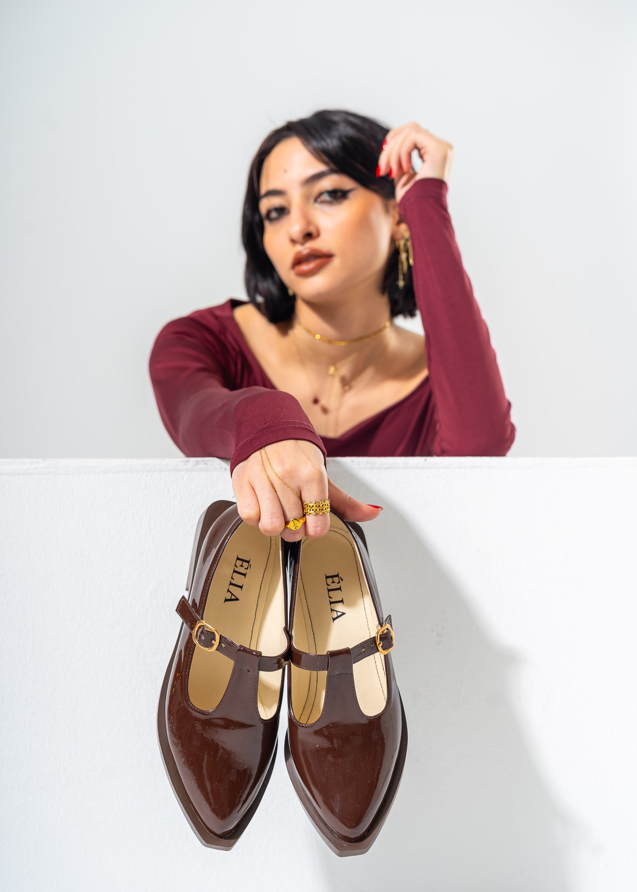 The Artisan T-Strap Flats -BROWN