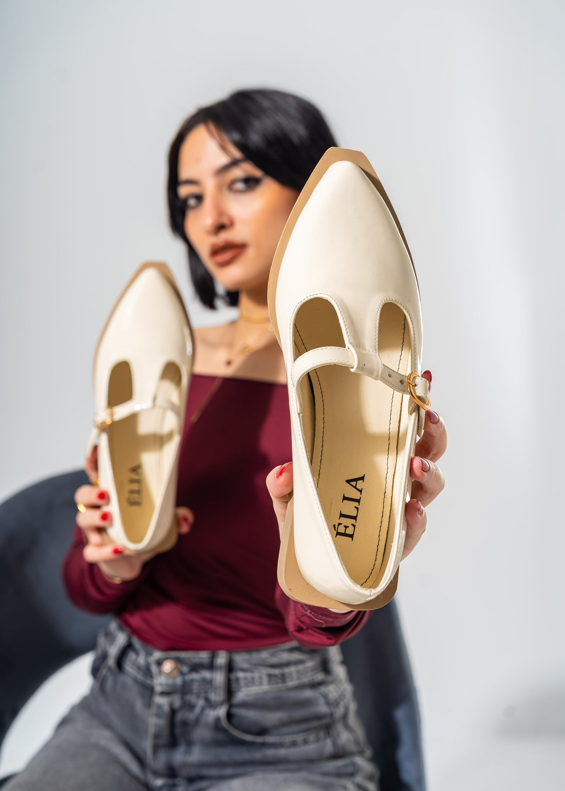 The Artisan T-Strap Flats -BEIGE