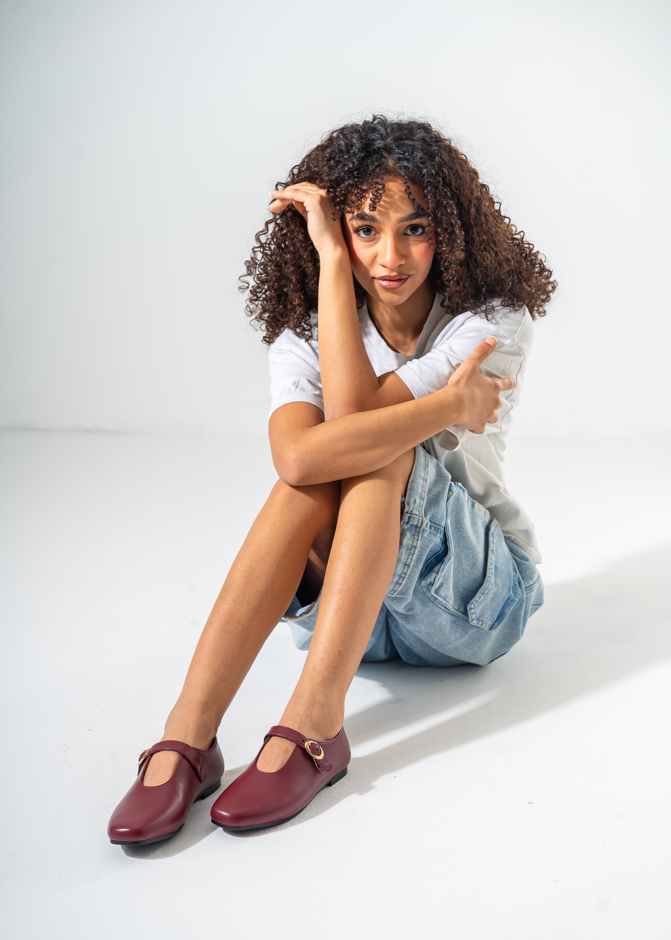 Minimalist Mary Jane Flats-MAROON