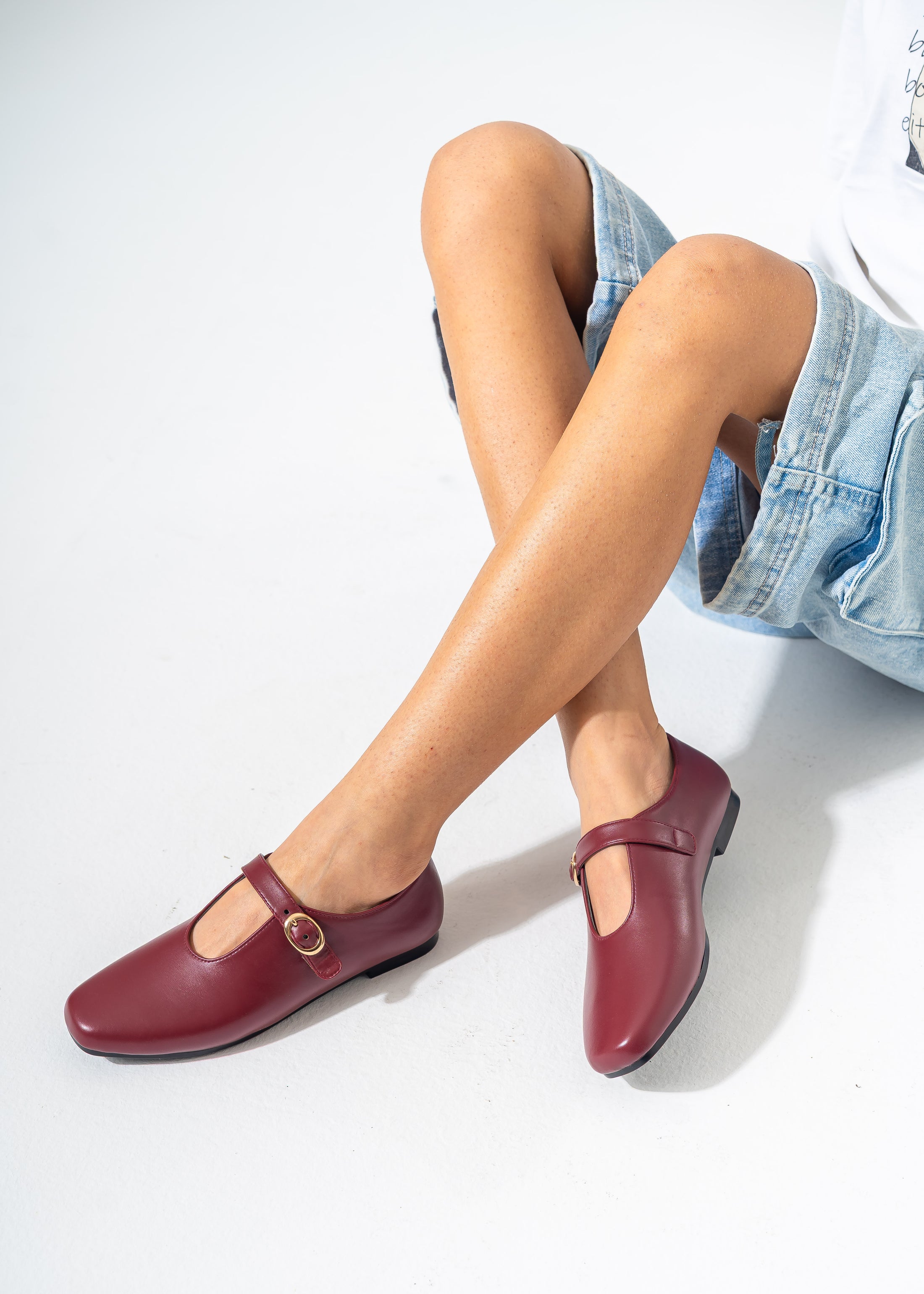 Minimalist Mary Jane Flats-MAROON