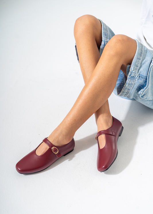 Minimalist Mary Jane Flats-MAROON