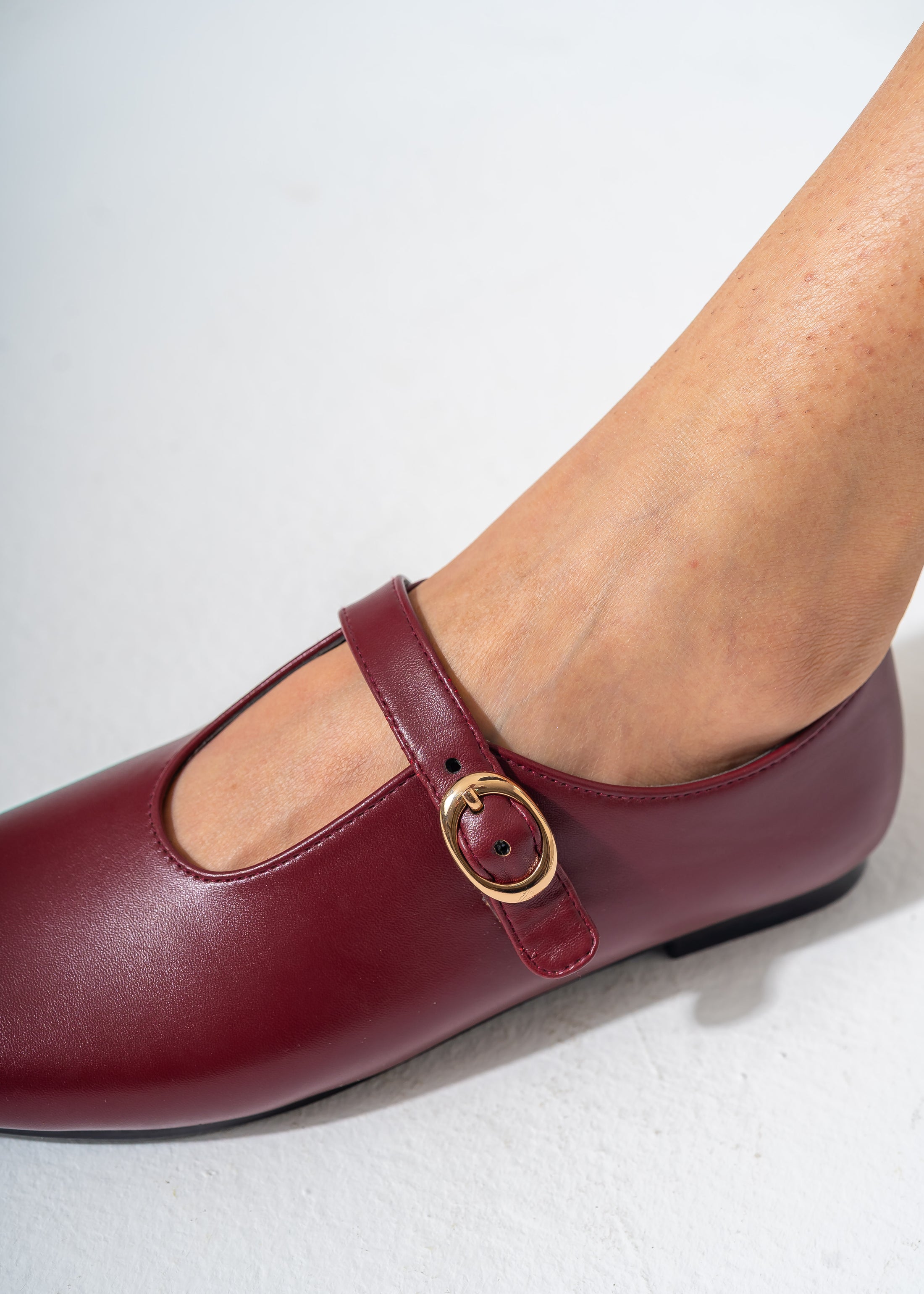 Minimalist Mary Jane Flats-MAROON