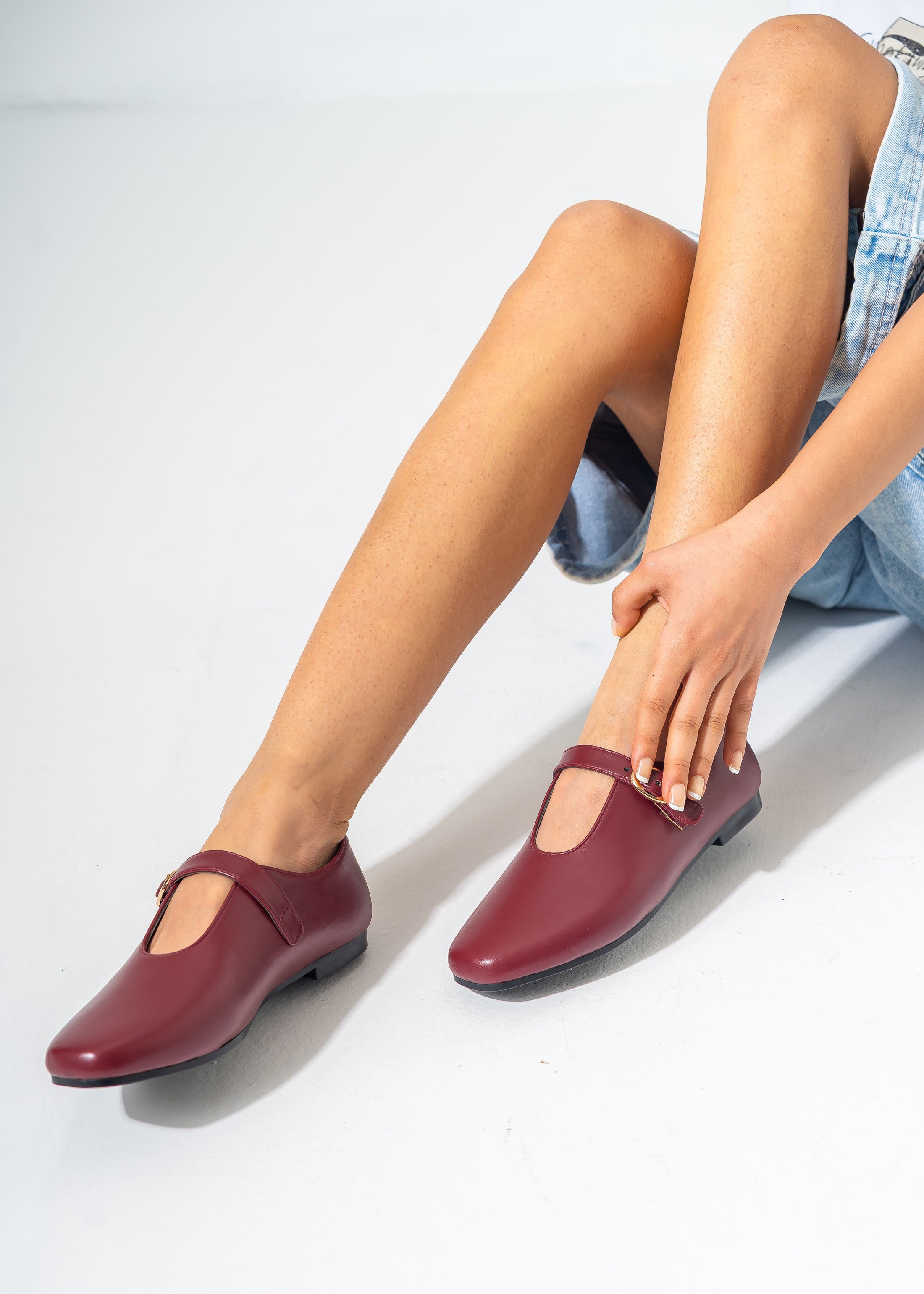 Minimalist Mary Jane Flats-MAROON