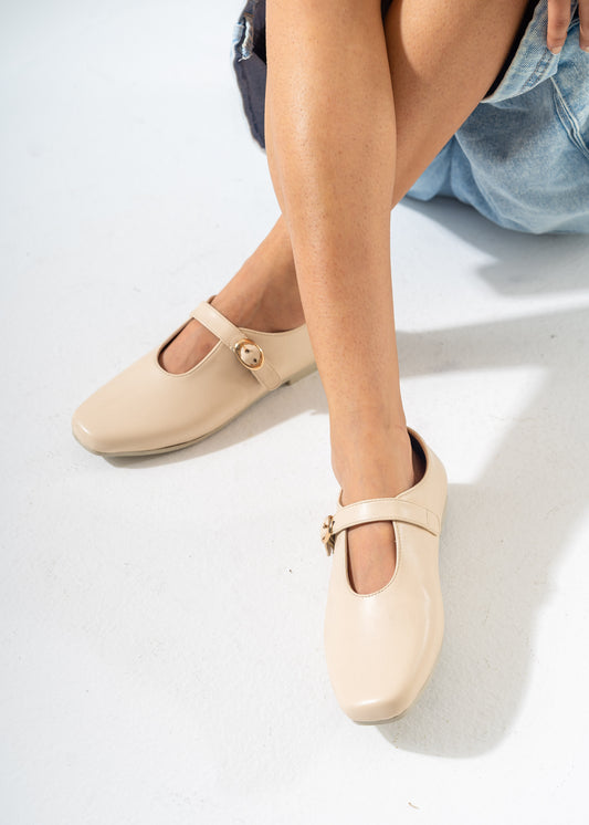 Minimalist Mary Jane Flats-BEIGE