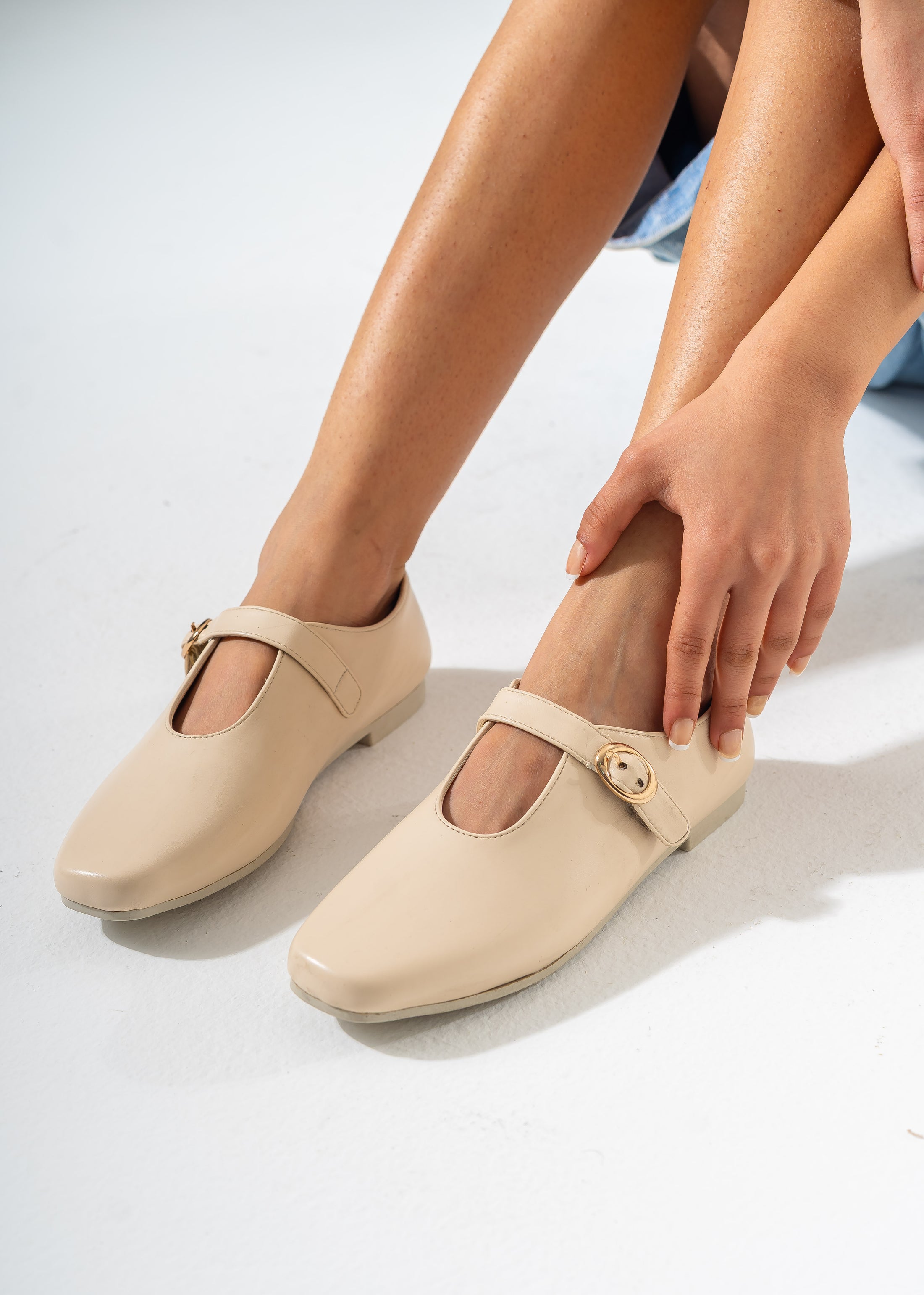 Minimalist Mary Jane Flats-BEIGE