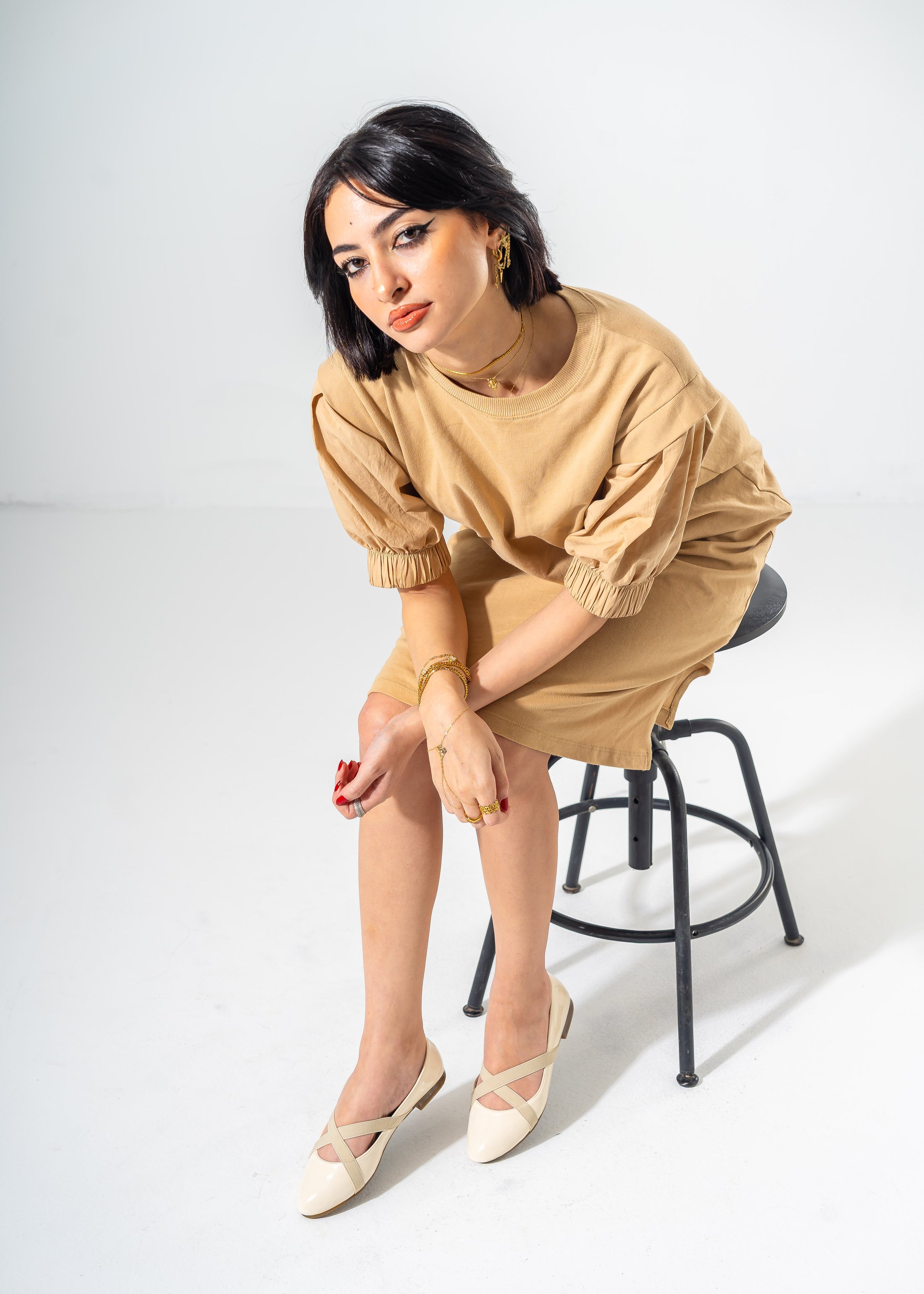 Bella Criss-Cross Flats-BEIGE