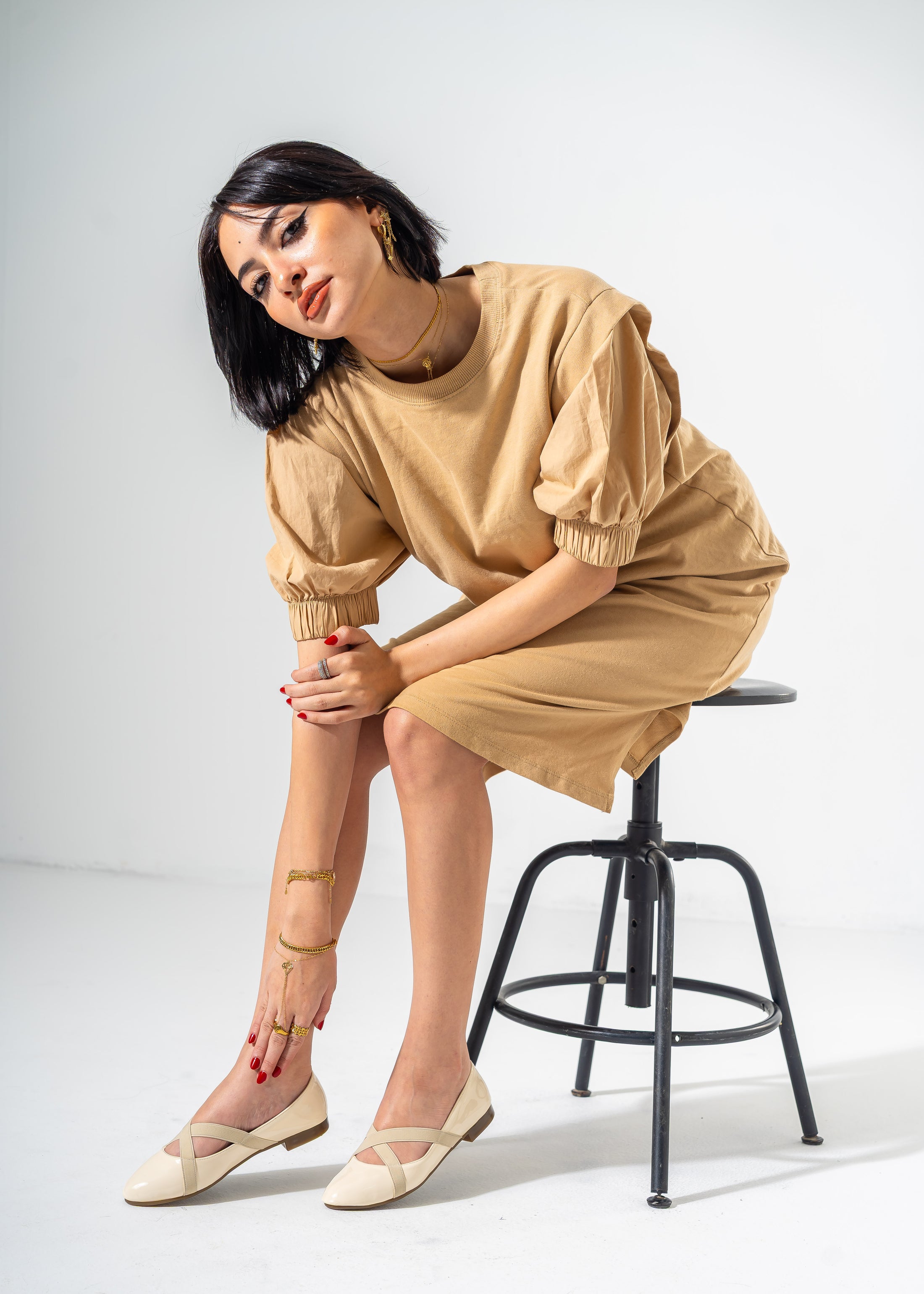 Bella Criss-Cross Flats-BEIGE