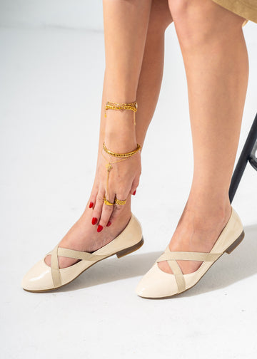 Bella Criss-Cross Flats-BEIGE