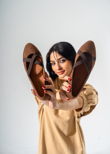 VelvetCriss Suede Flats-BROWN