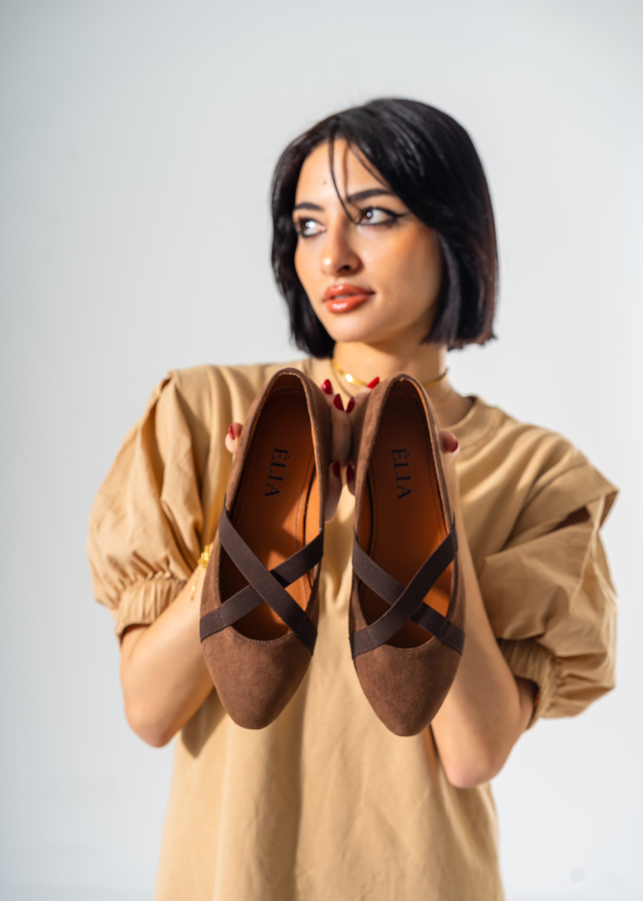 VelvetCriss Suede Flats-BROWN