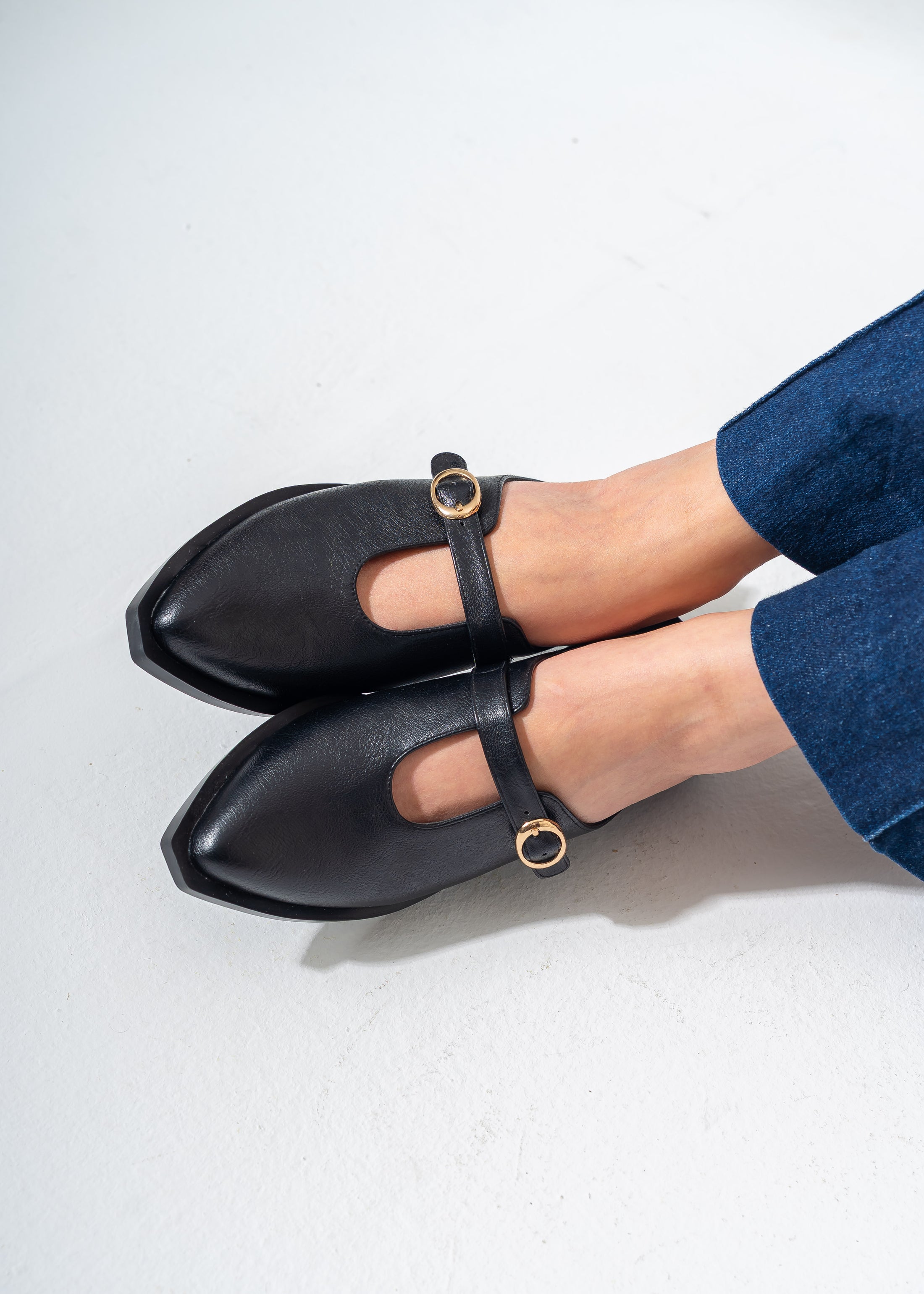 The Minimalist Buckle Mules-BLACK