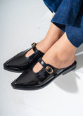 Load image into Gallery viewer, Patent T-Strap Pointed Mules-BLACK
