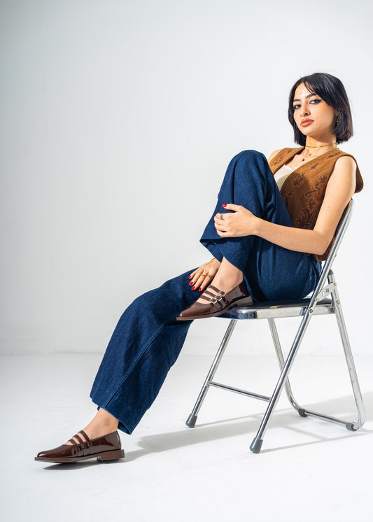 Patent Multi-Strap Buckle Flats-BROWN