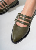 Load image into Gallery viewer, Pointed-Toe Triple Strap Flats-OLIVE
