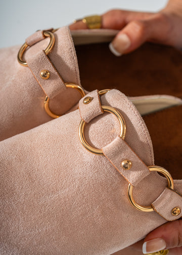 Ring Detail Suede Clogs-PINK