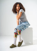 Load image into Gallery viewer, Ring Detail Suede Clogs-OLIVE
