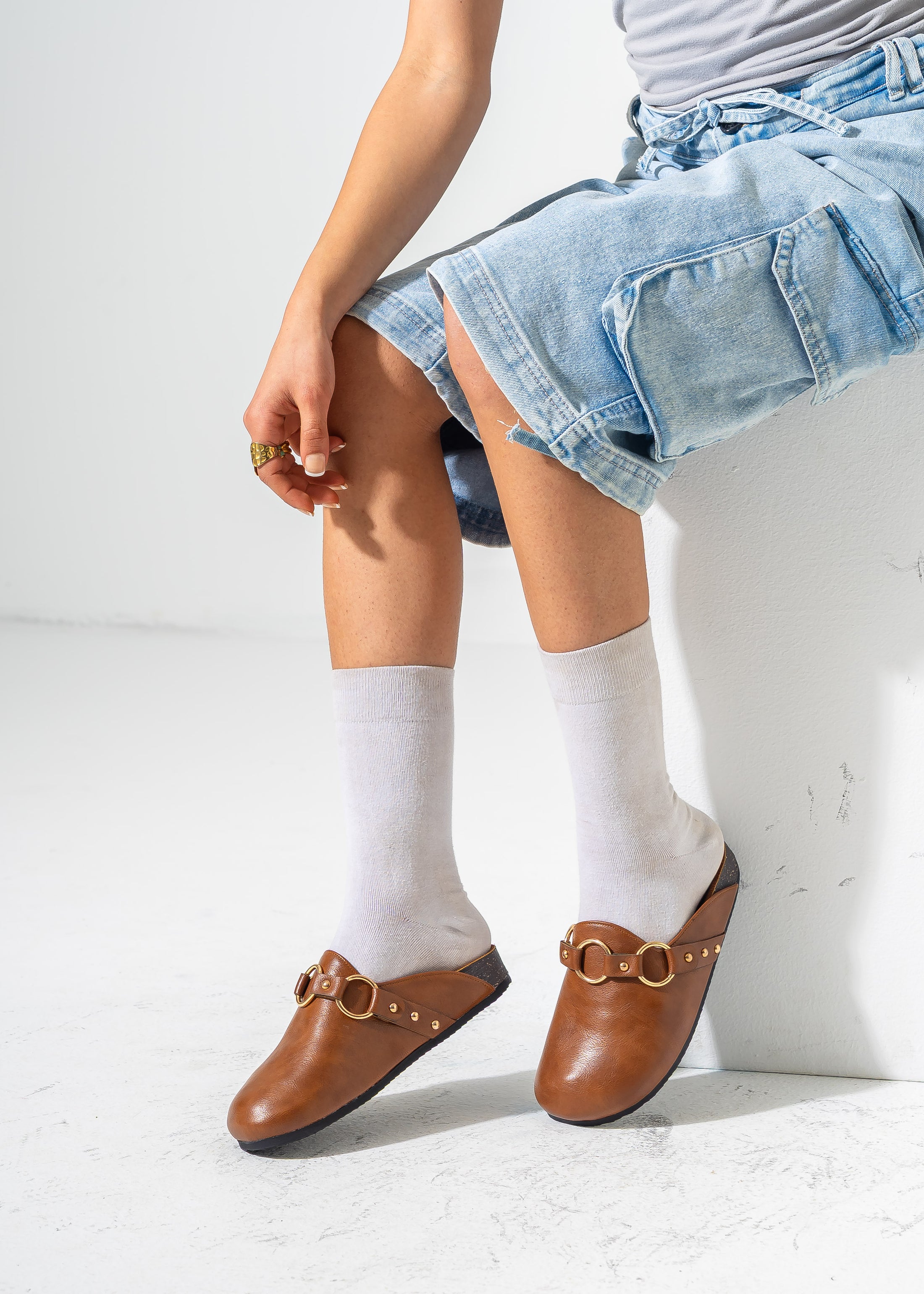 Classic Ring-Detail Clogs-CAMEL