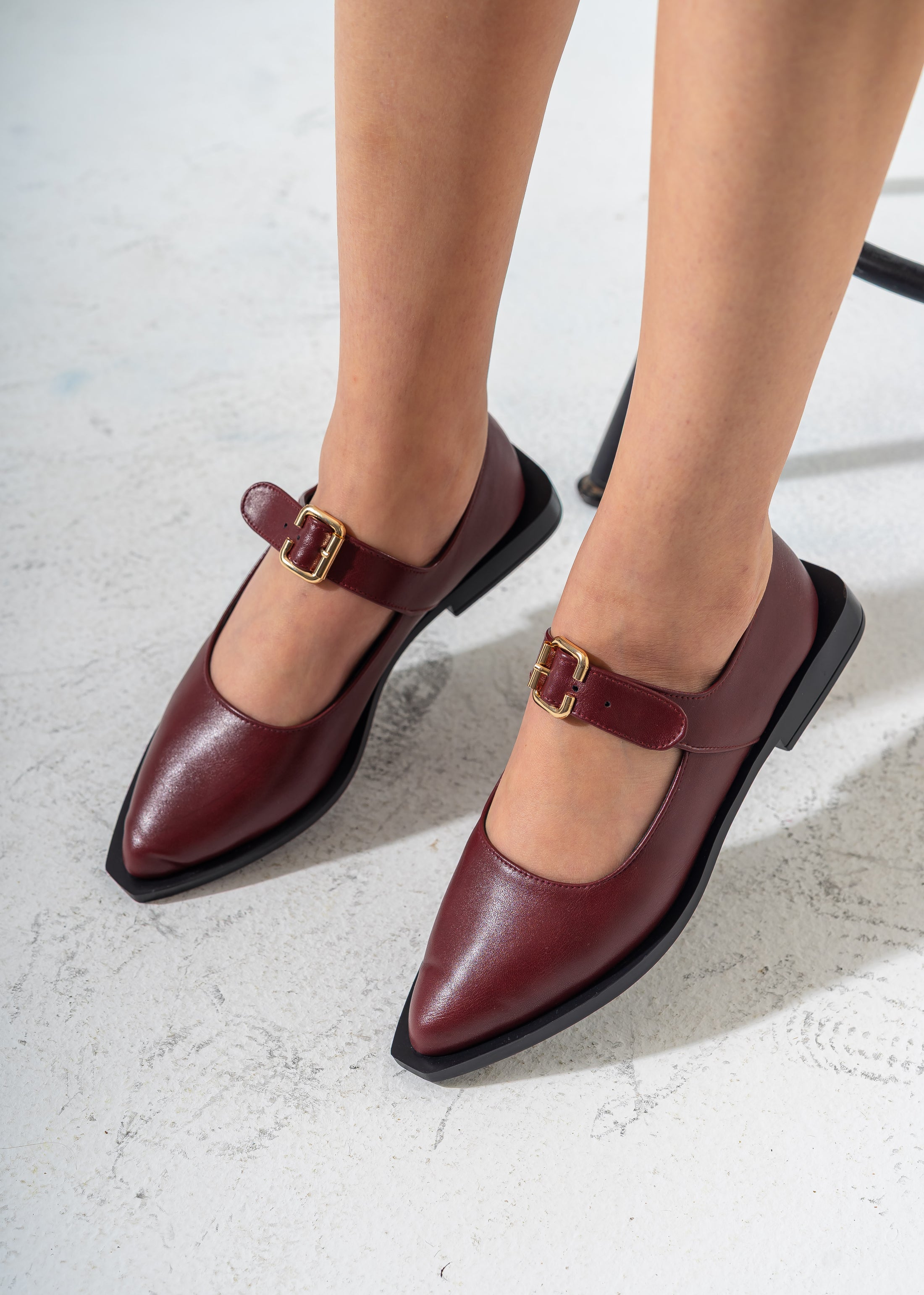The Sculpted Mary Jane Flats-MAROON