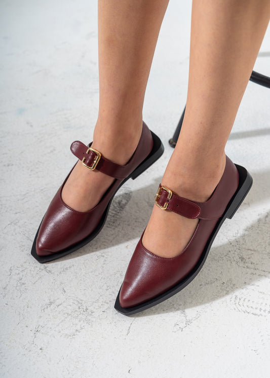 The Sculpted Mary Jane Flats-MAROON
