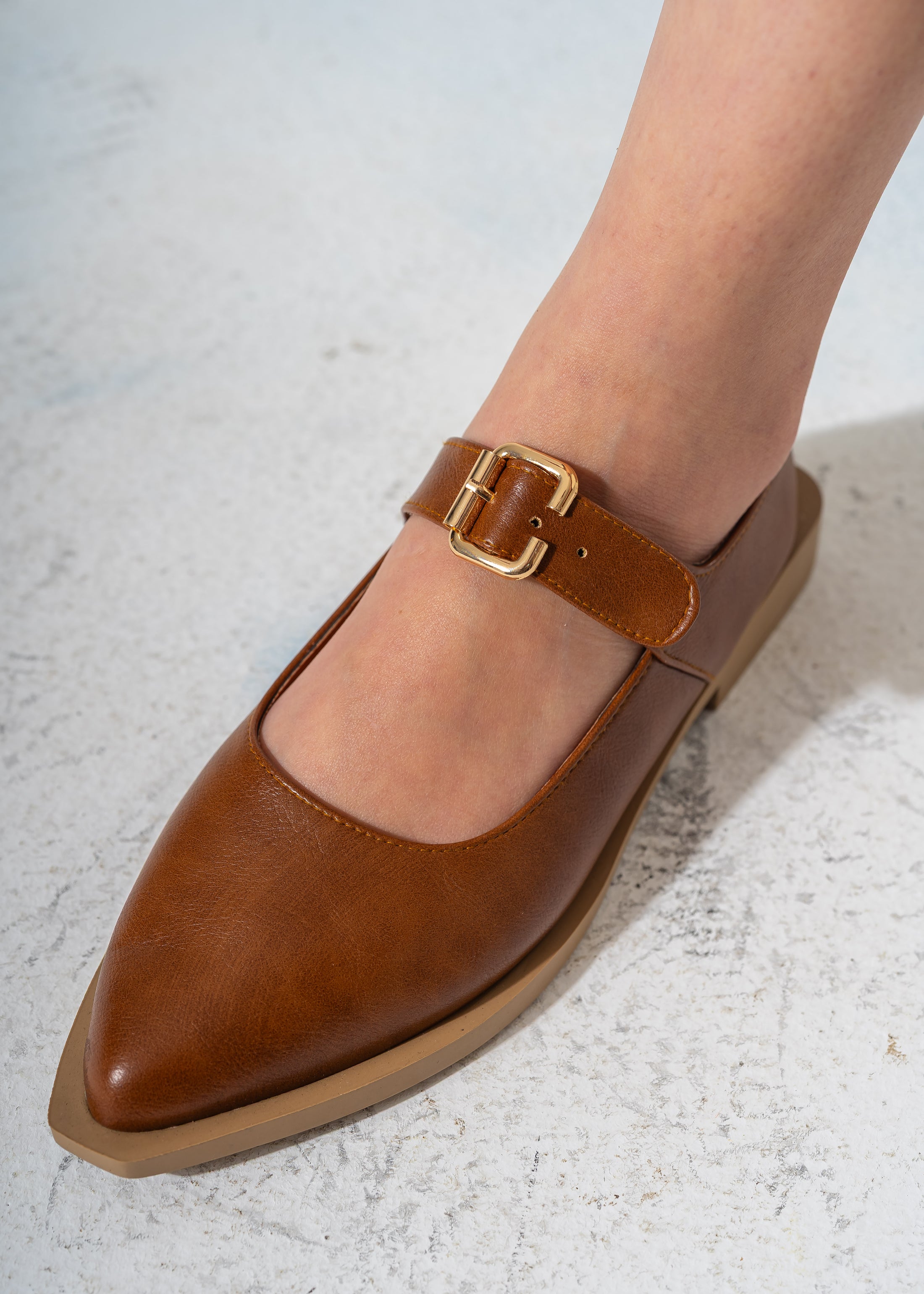 The Sculpted Mary Jane Flats-CAMEL