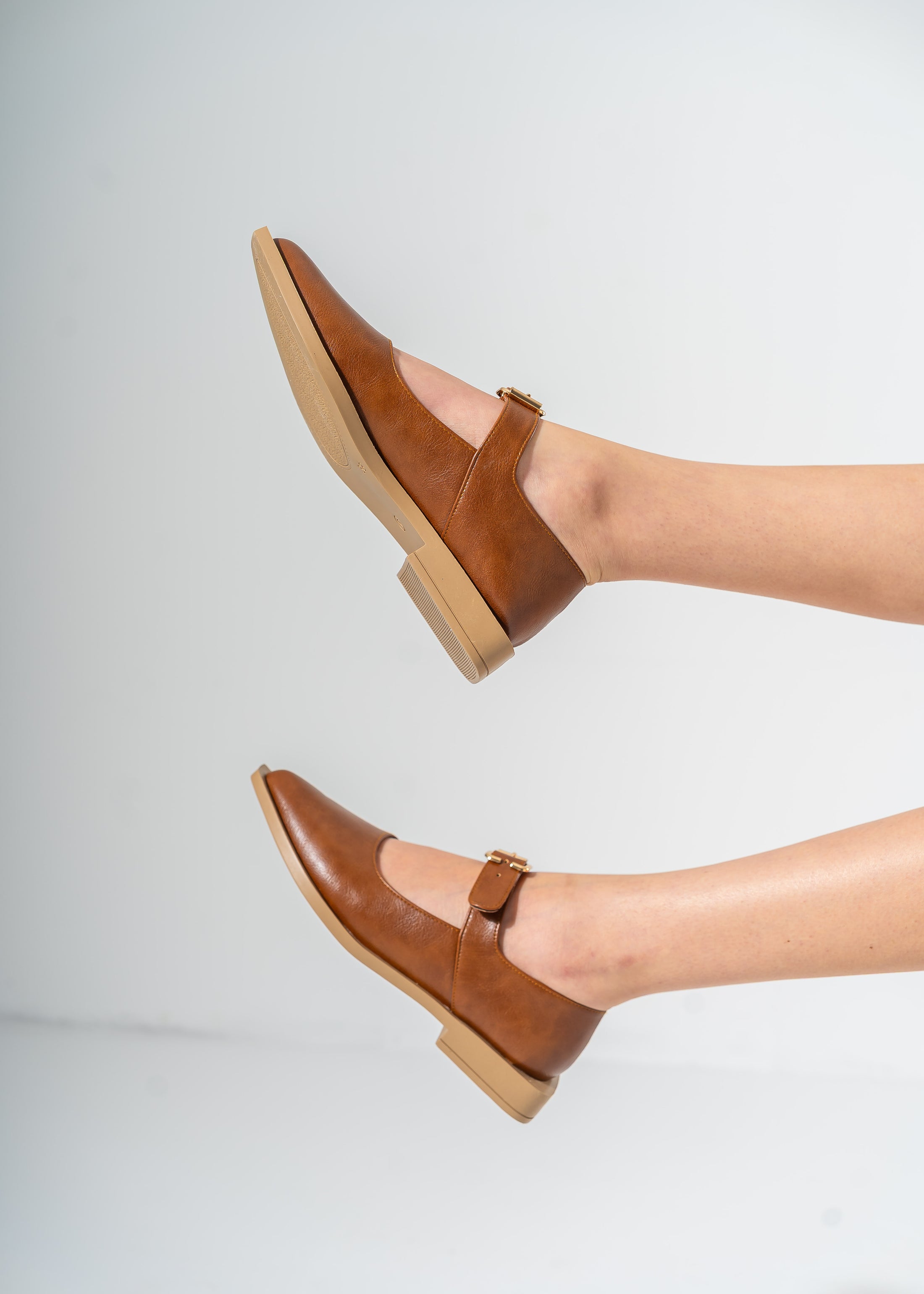 The Sculpted Mary Jane Flats-CAMEL