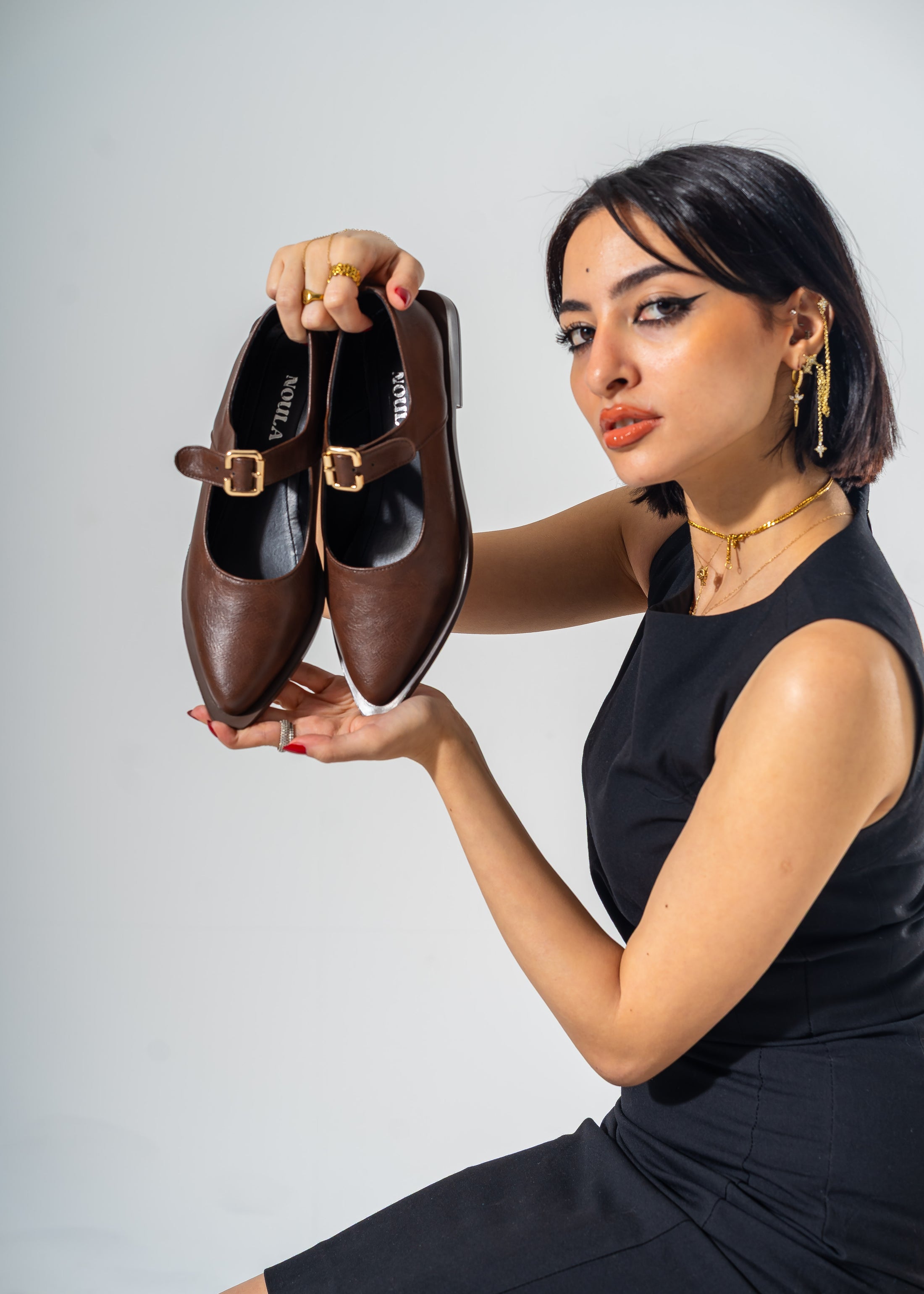 The Sculpted Mary Jane Flats-BROWN