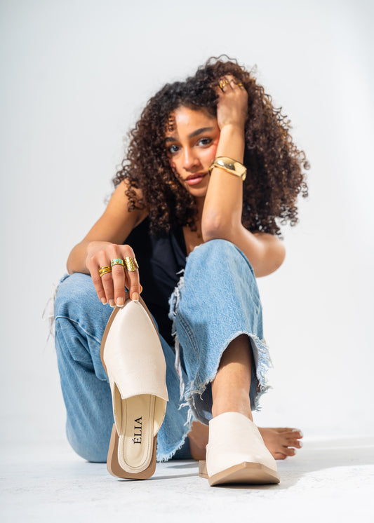 Architectural Cut-Out Pointed Toe Mules-OFF WHITE