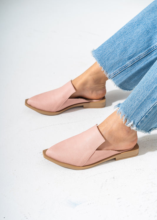 Architectural Cut-Out Pointed Toe Mules-PINK