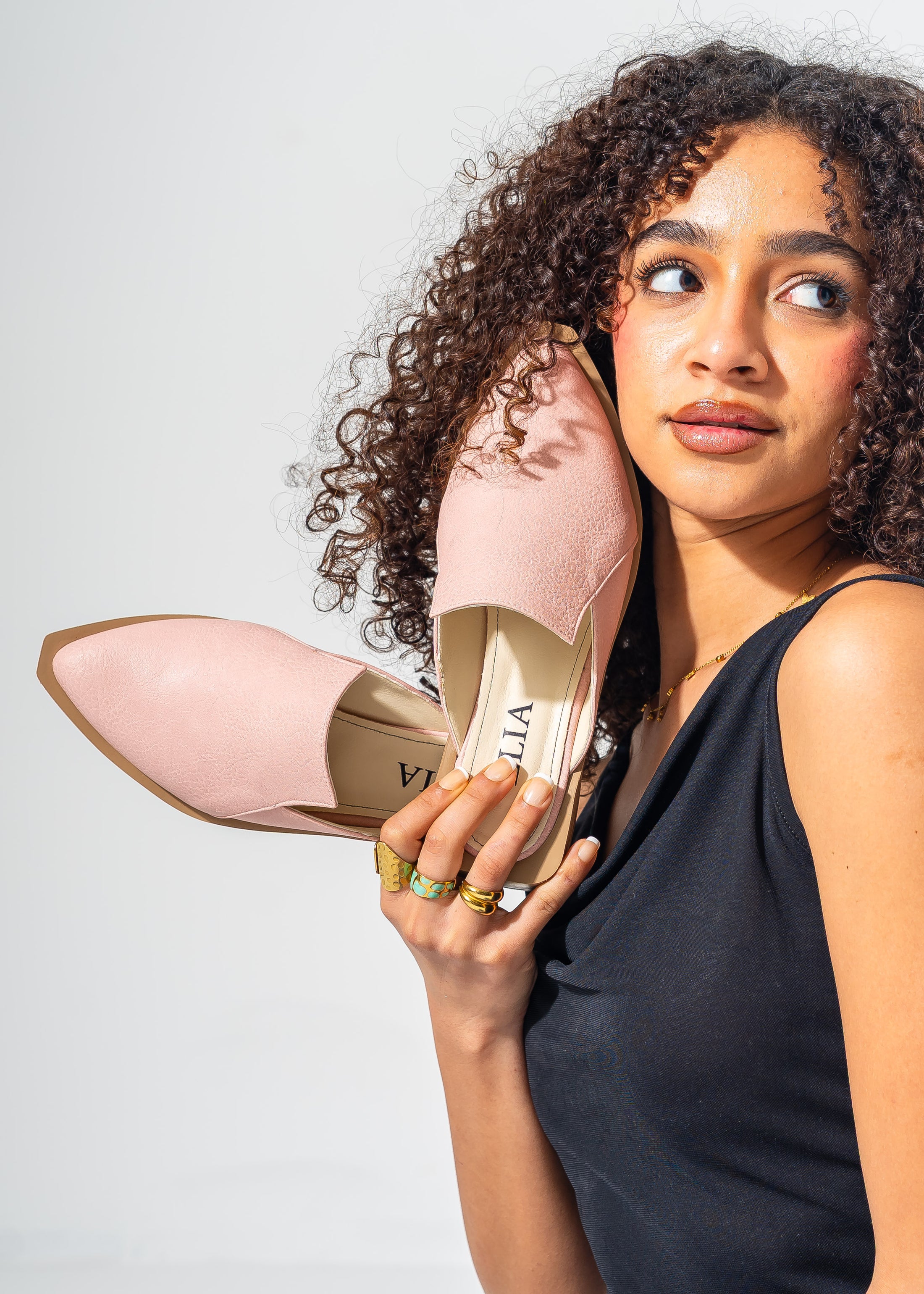 Architectural Cut-Out Pointed Toe Mules-PINK