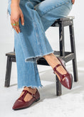 Load image into Gallery viewer, Pointed-Toe T-Strap Mary Jane Flats-MAROON
