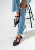 Load image into Gallery viewer, Pointed Toe T-Strap Flats-BLACK

