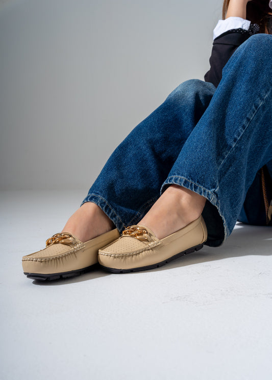 Metal Chain Flats -beige