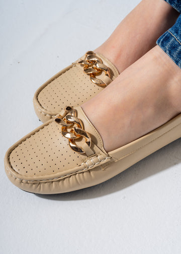 Metal Chain Flats -beige