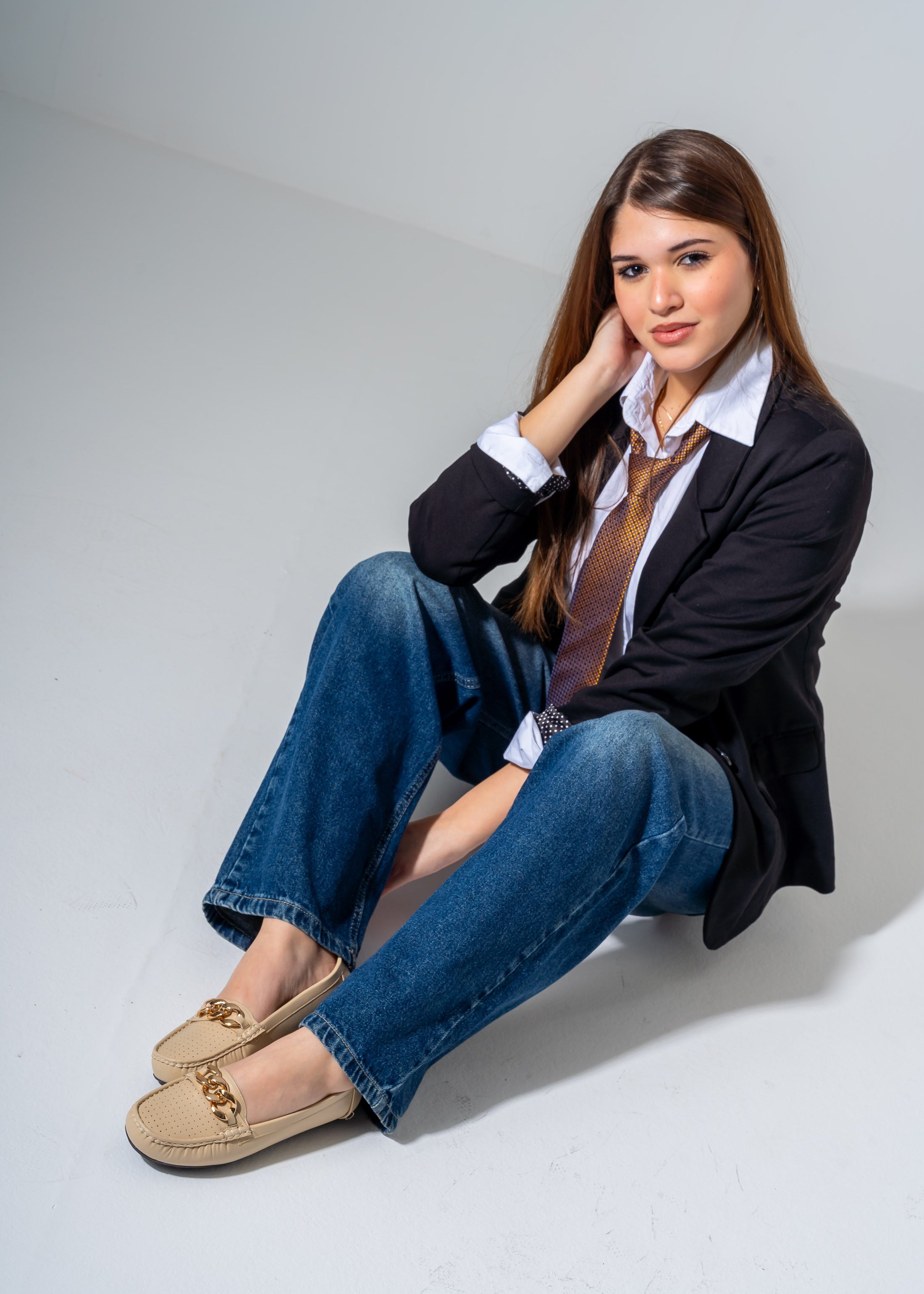 Metal Chain Flats -beige