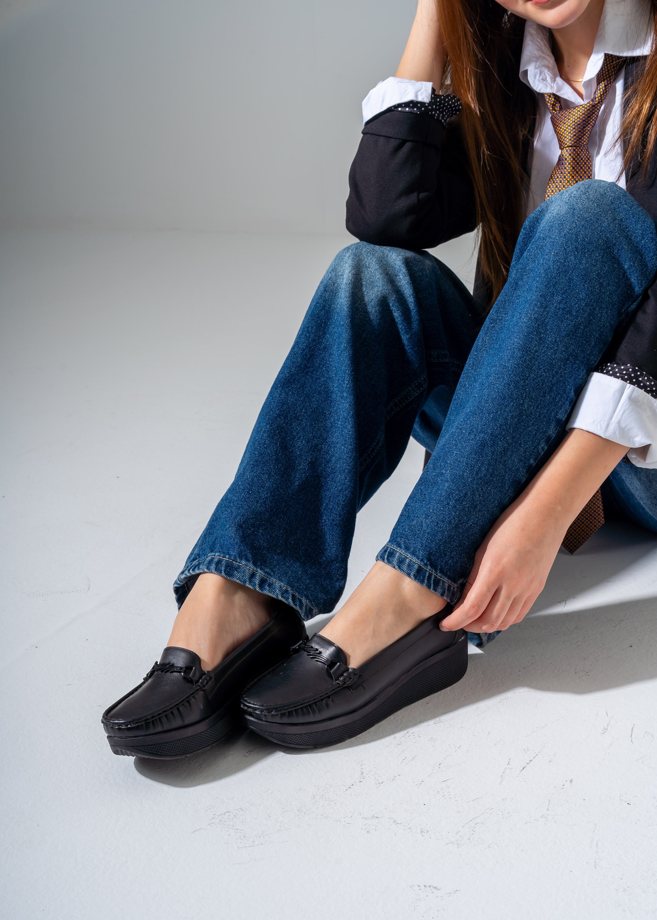 Chunky Sole Penny Flat -black
