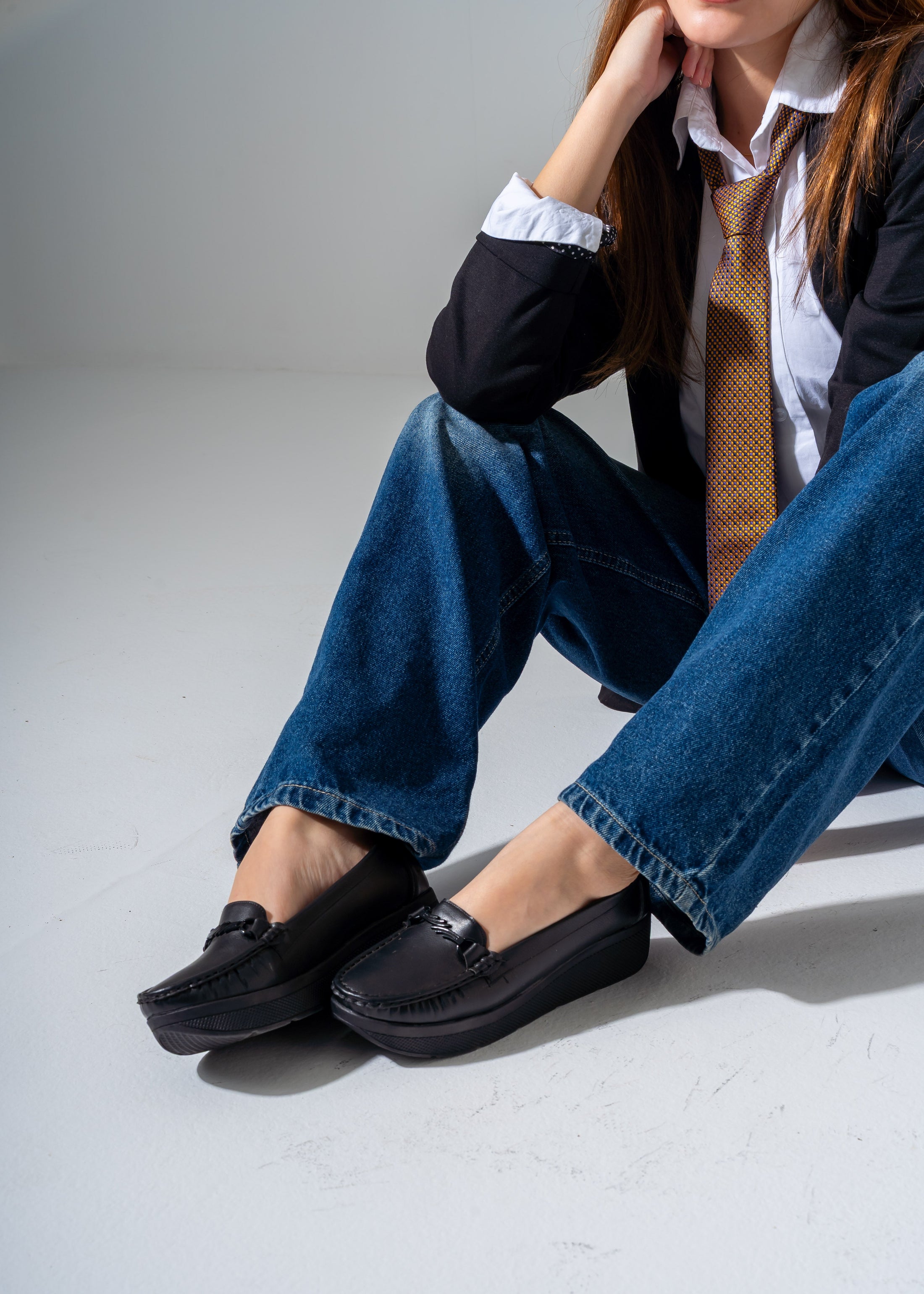 Chunky Sole Penny Flat -black