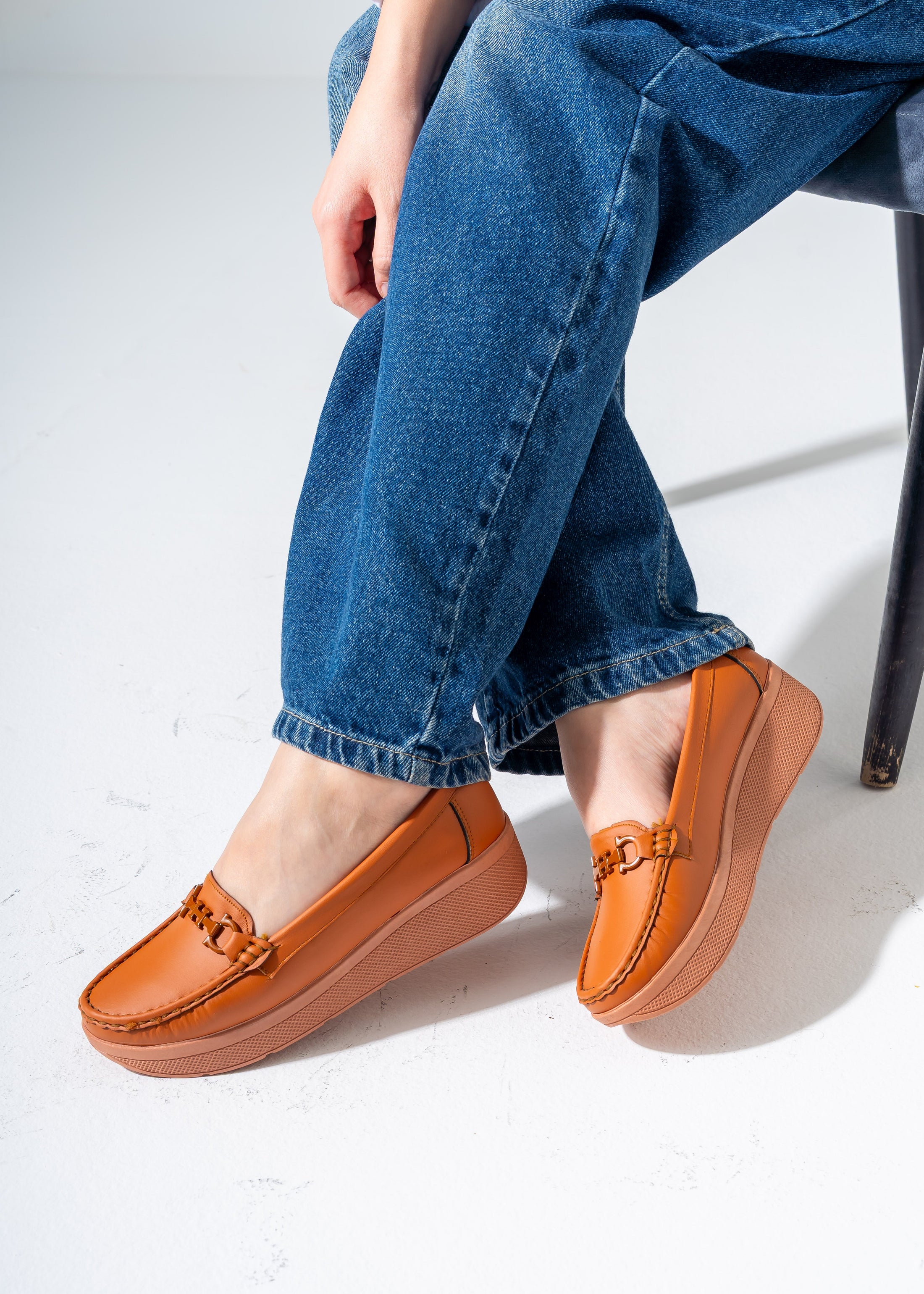 Elevated Wedge Loafer -camel