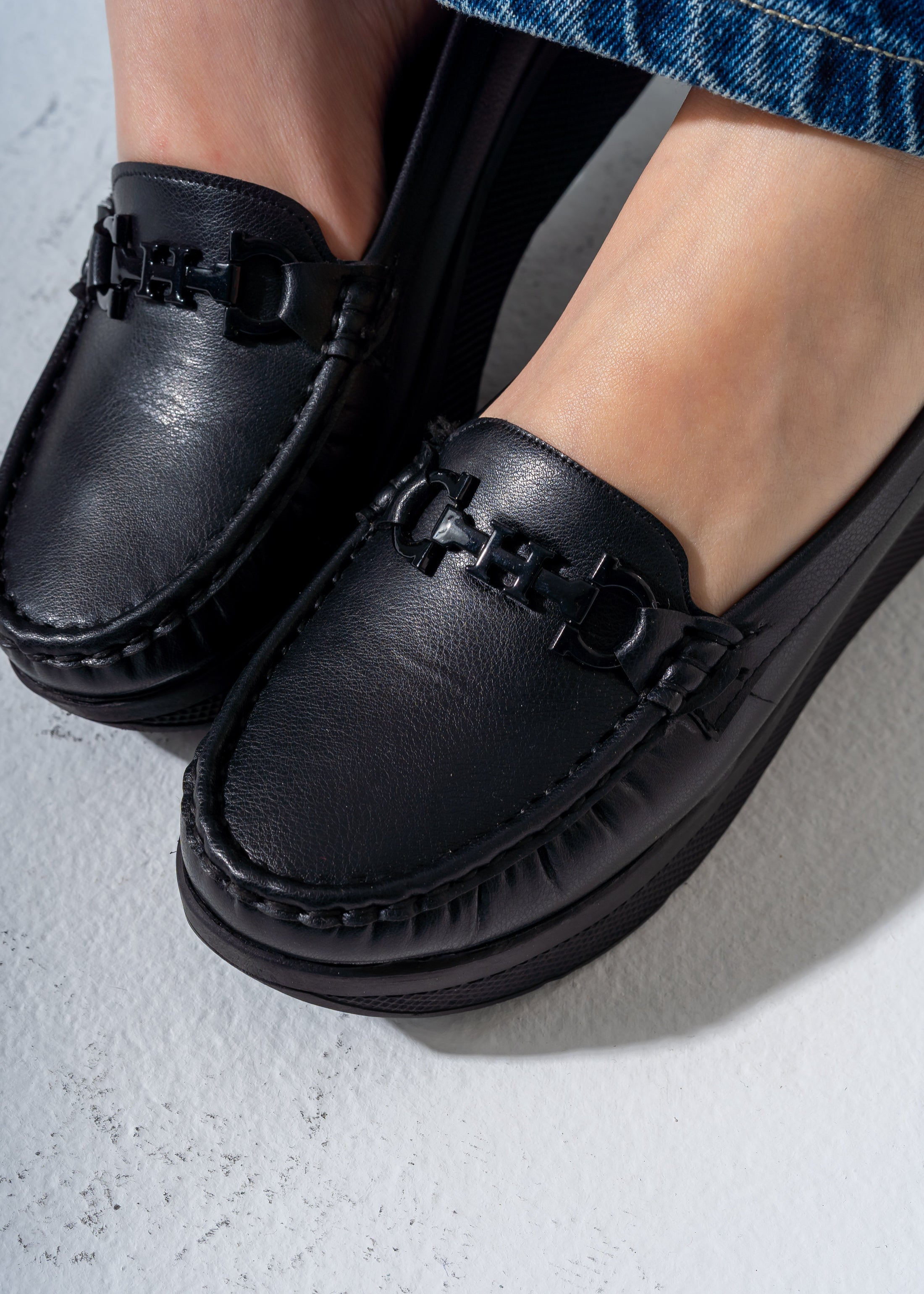 Elevated Wedge Loafer -black