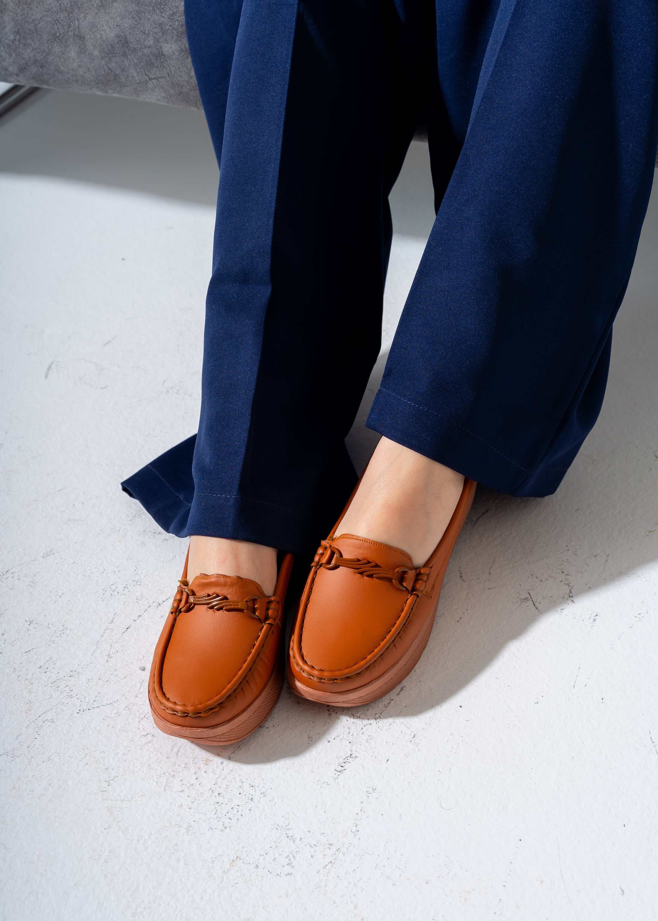Chunky Sole Penny Flat -camel