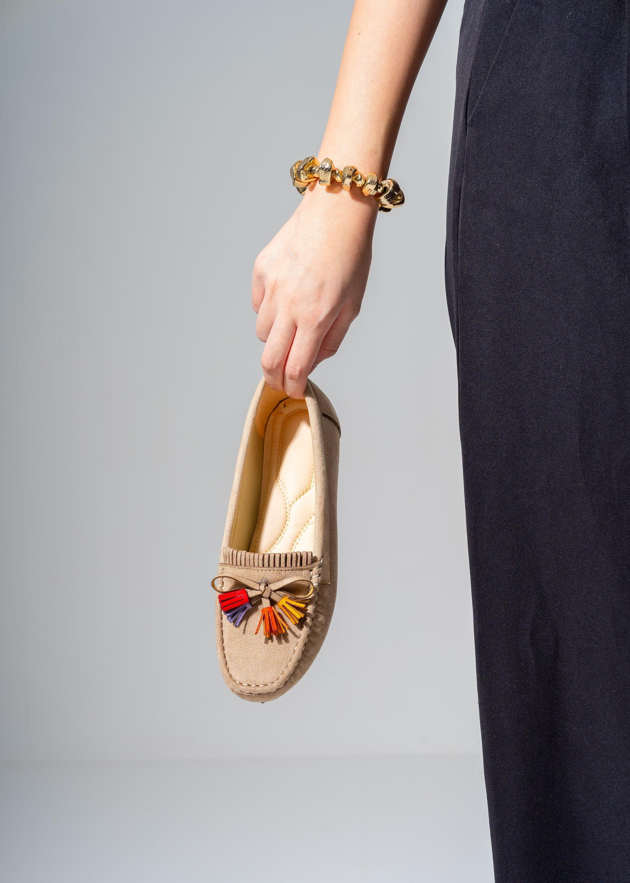 Tassel Suede Flat -beige