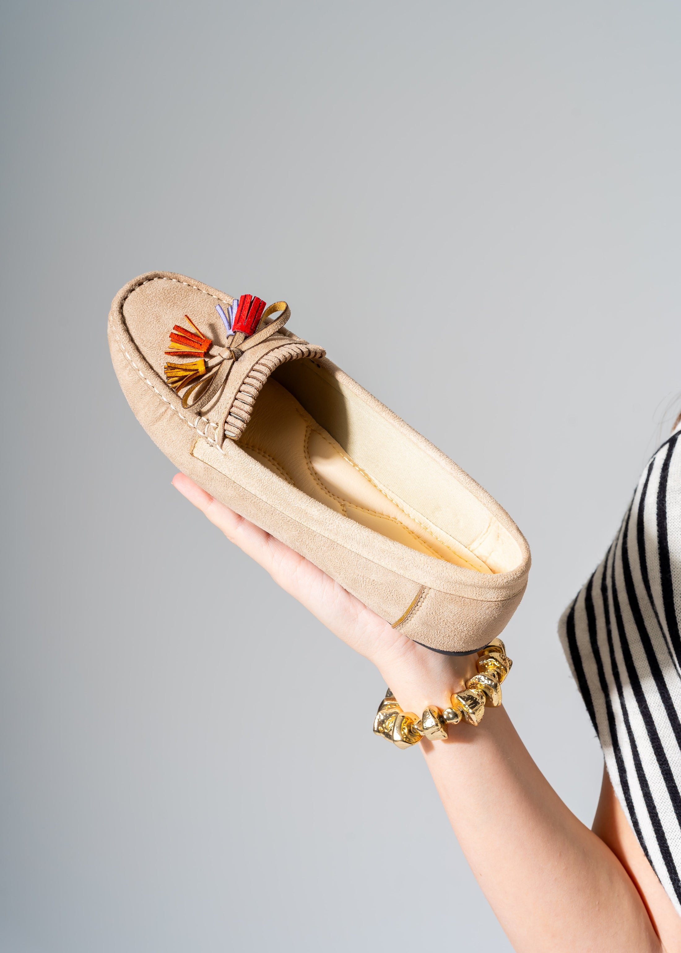 Tassel Suede Flat -beige