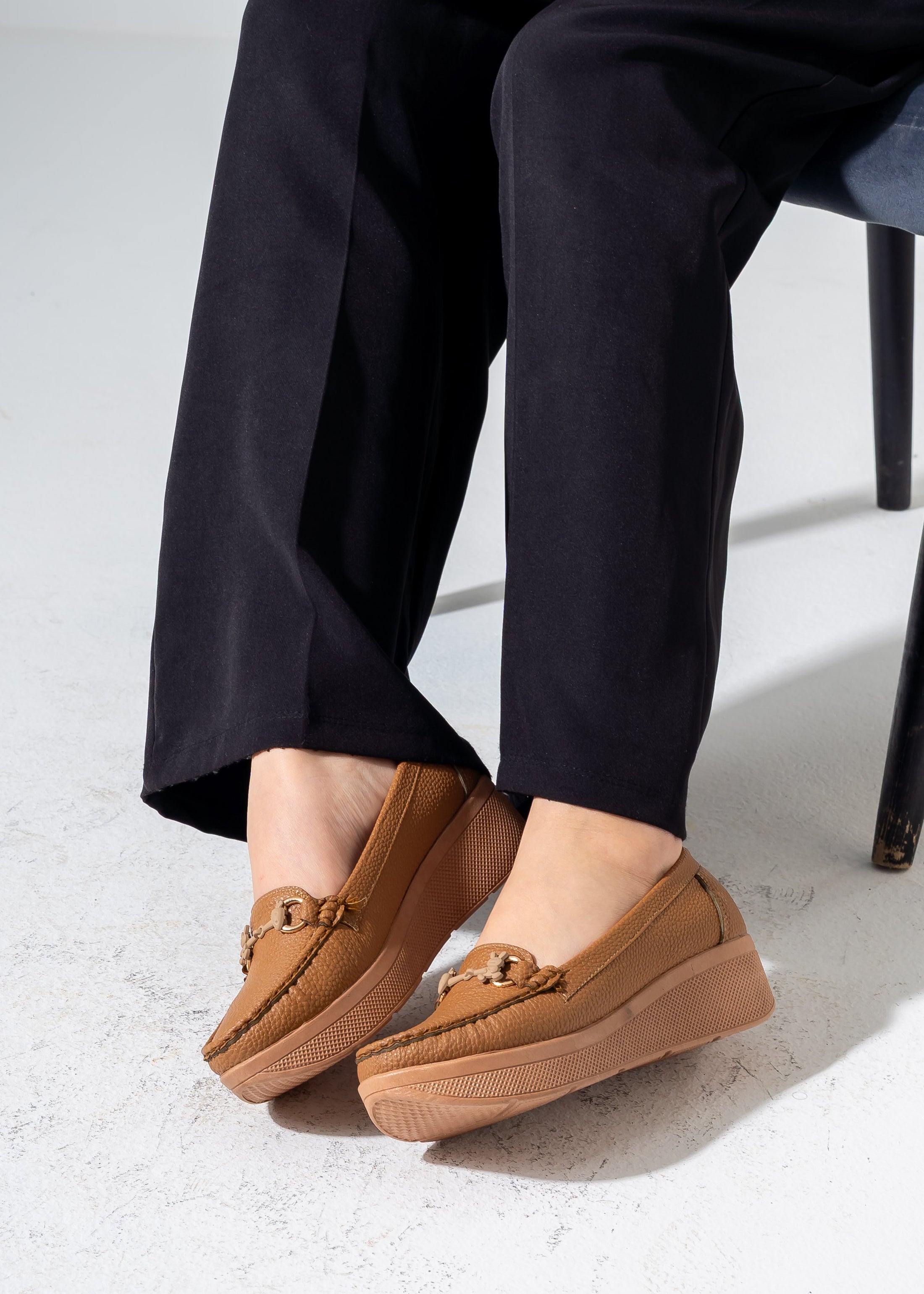 Buckle Comfort Wedges -camel
