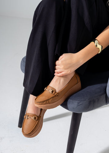 Buckle Comfort Wedges -camel