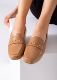 Load image into Gallery viewer, Square Toe Studded Flats-cafe
