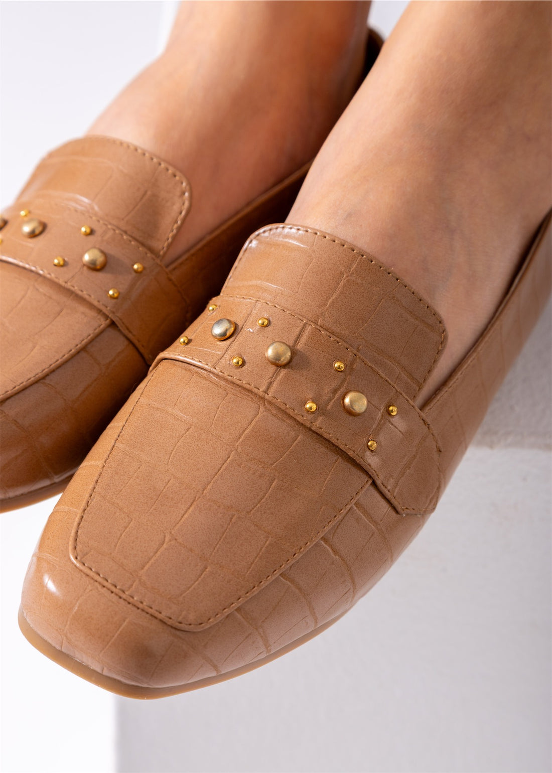 Square Toe Studded Flats-cafe