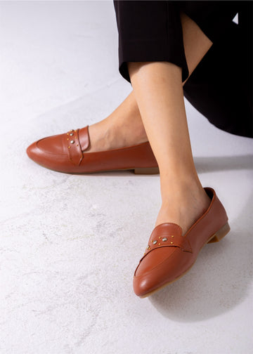 Pointed Stud Detail Flats-camel