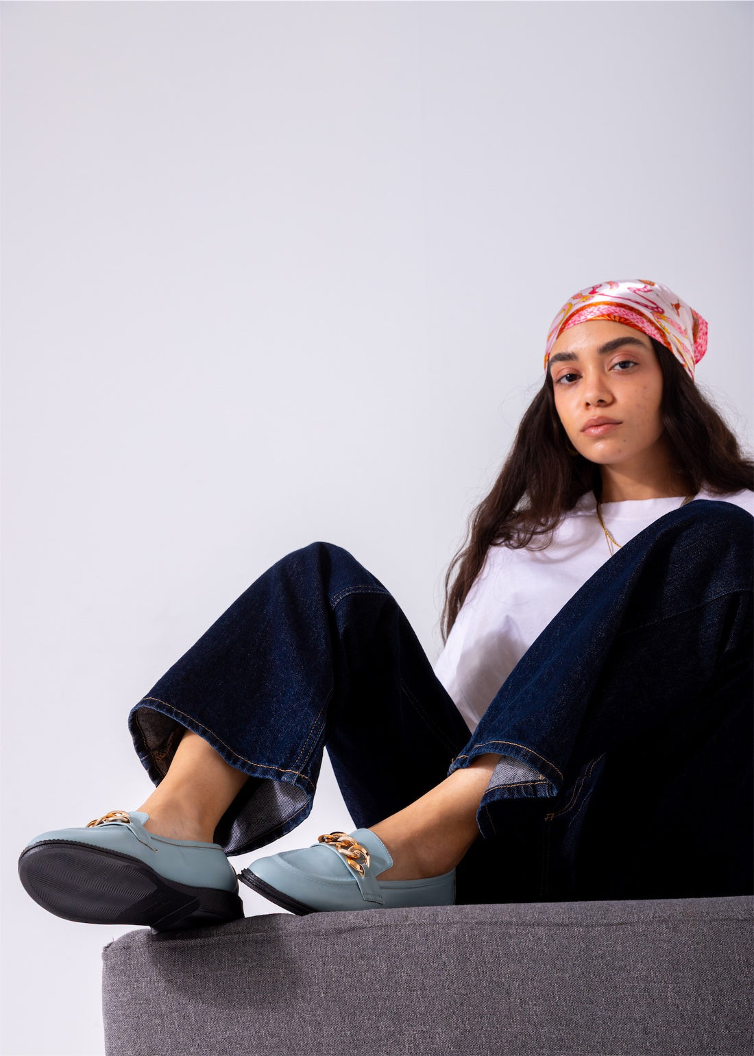 Chunky Chain Loafers-baby blue