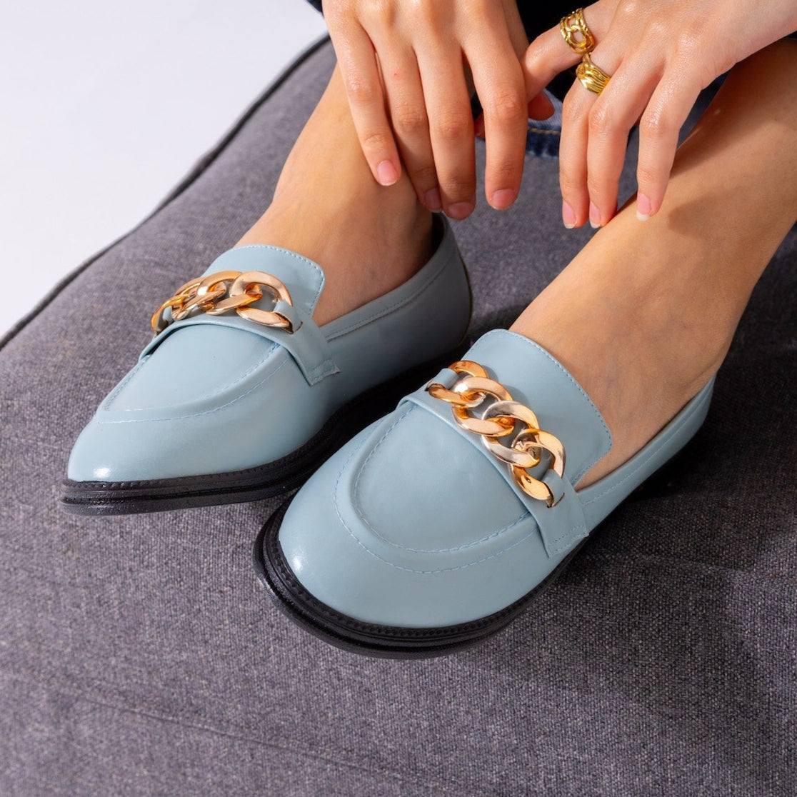 Chunky Chain Loafers-baby blue